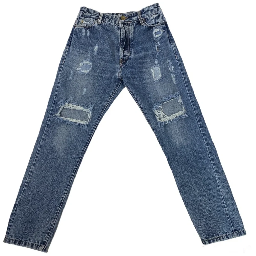 rosa cha Selvedge Jeans Womens Candiani Denim Italy Button Fly Distressed - Picture 2 of 15